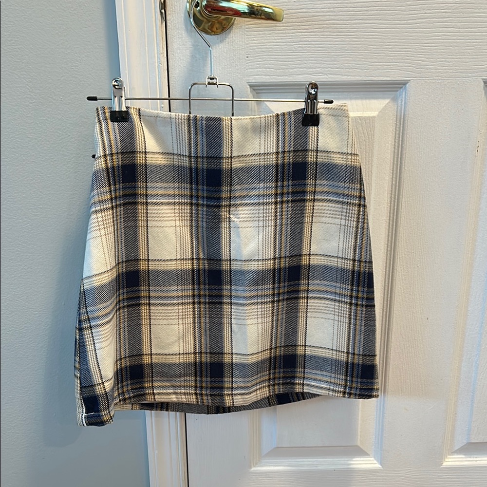 Blue Rain Pencil Mini Skirt in Blue and Cream